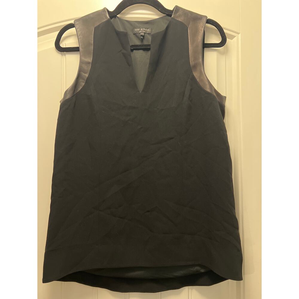 Rag & Bone Women’s V-Neck Lamb Leather Sleeveless Pullover Tank Top Size M Black